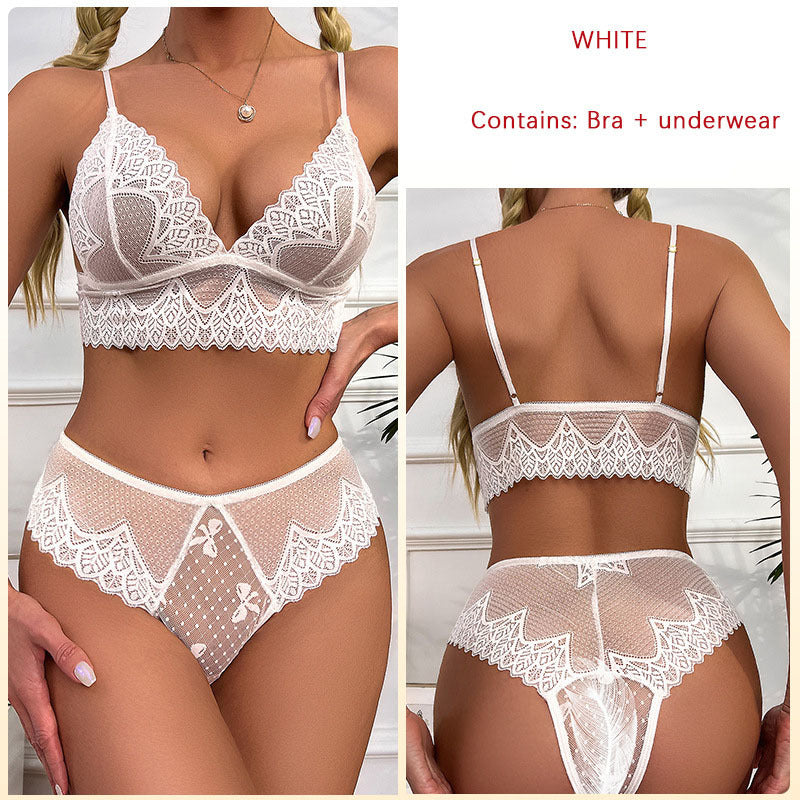 Three-point High Waist Panties Sexy Underwear European And American Lace Thin Bra Set